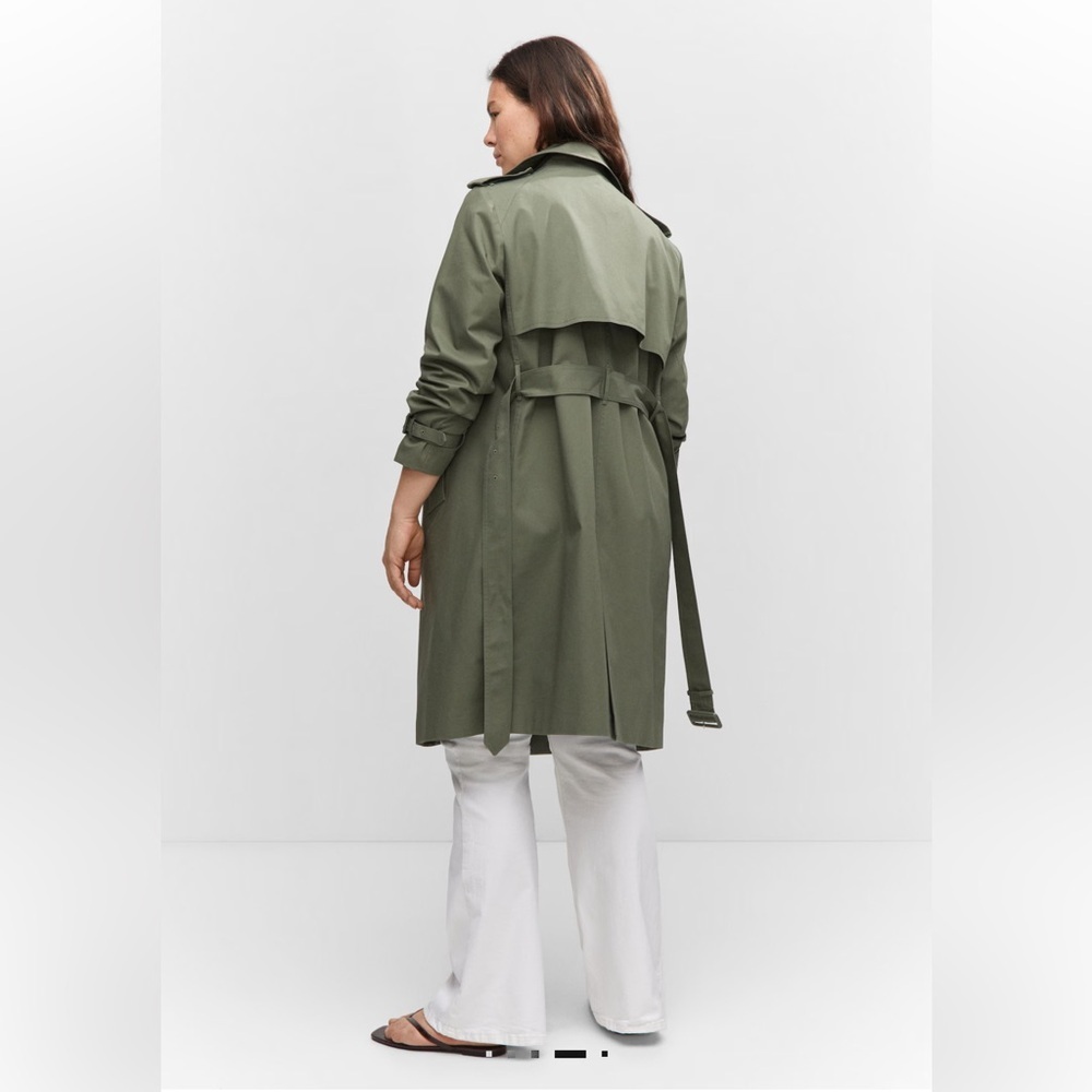 NWT Mango Classic Trench Coat with Belt Green Cotton Size S - Picture 6 of 13